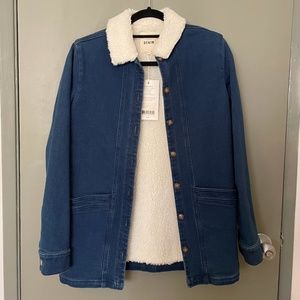 Sezane Will Jacket Indigo Faux Sheepskin Collar XXS
